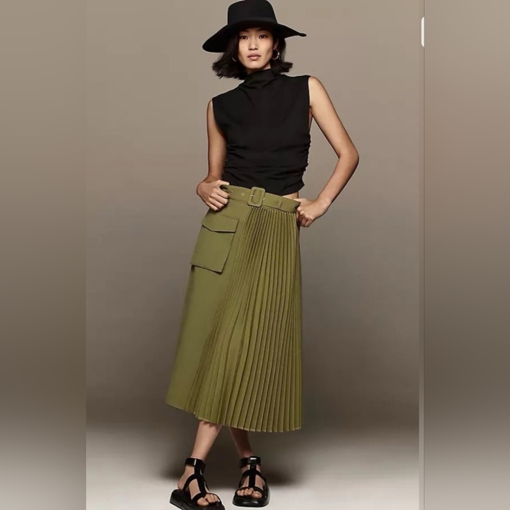 Mare Mare X Anthropologie Pleated Cargo Midi Skirt Sz XS
